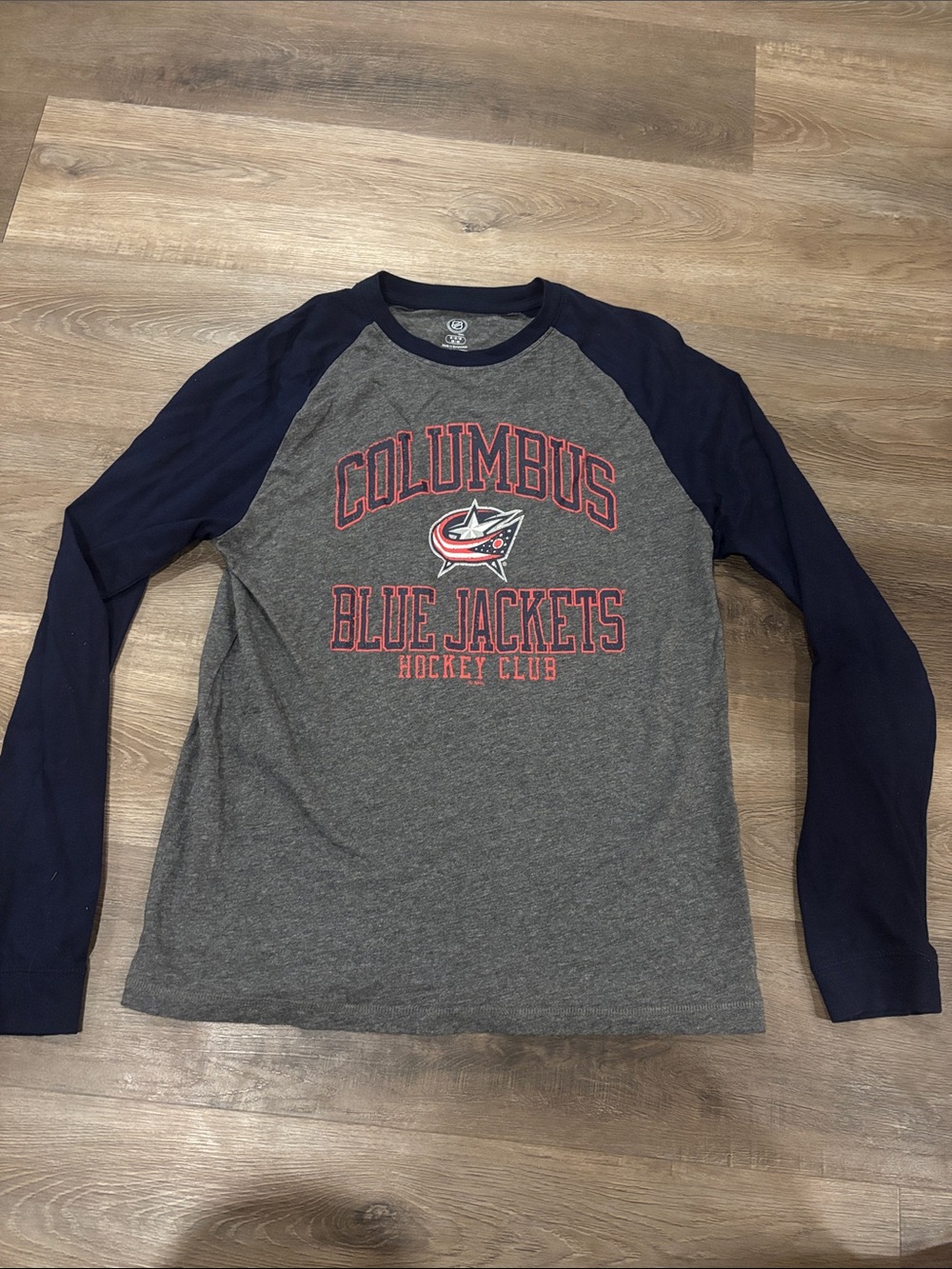 NHL Columbus Blue Jackets Long Sleeve Raglan Shirt - Gray/Navy